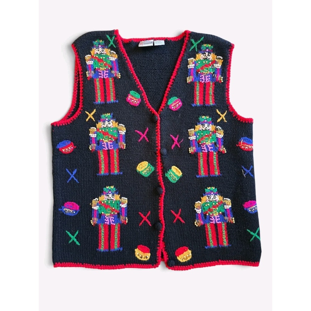 Hasting & Smith Christmas Nutcracker Sweater Vest Womens Small Vintage 80s Black
